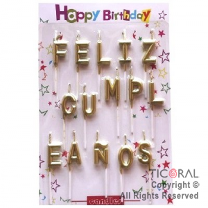VELAS FRASE FELIZ CUMPLEA�OS ORO 3 CM x 1